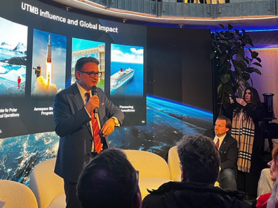 UTMB president Dr. Jochen Reiser speaking at UTMB Influence & Global Impact event
