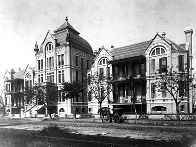 Historic photograph of John Sealy Hospital in Galveston, which opened to patients in 1890.