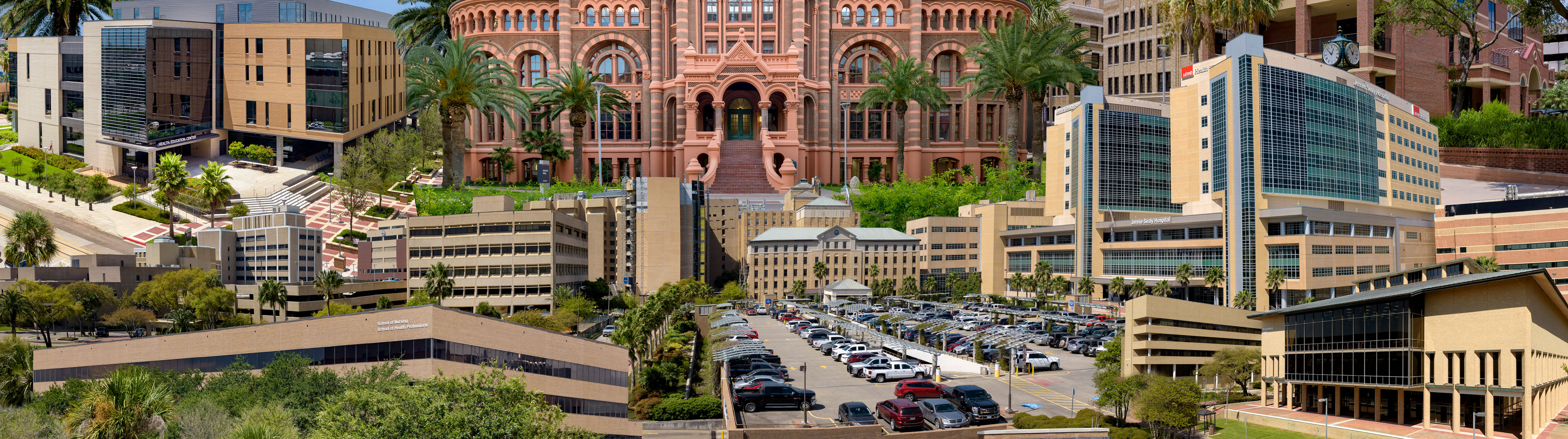 A collage of UTMB's buildings