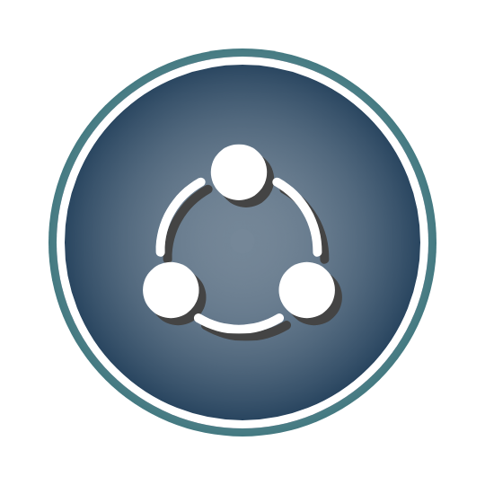 Circular blue icon showing three connected nodes forming a triangular network.