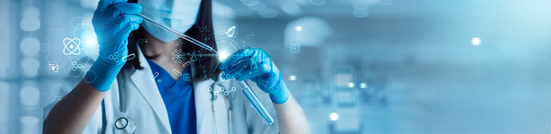 Genetic research and Biotech science Concept. Human Biology and pharmaceutical technology in laboratory. A scientist woman examines and processes of biotech, Science and development.