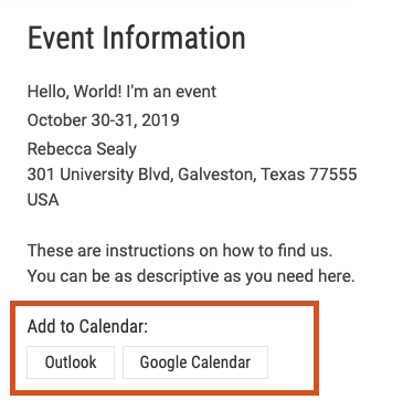 Screenshot of the add to calendar buttons