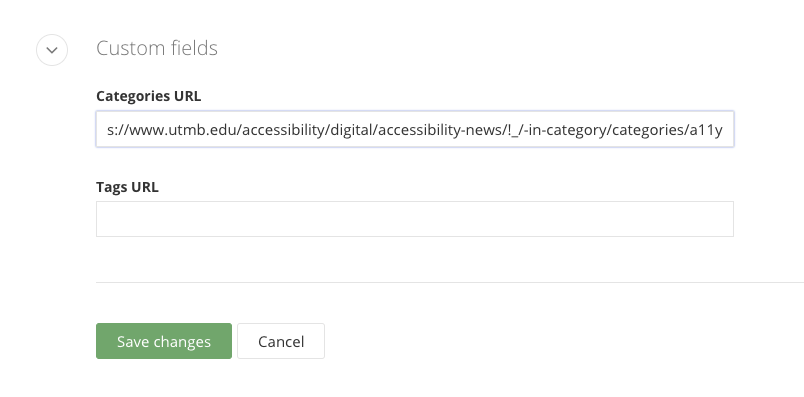 Screenshot of Blog categories/tags URL fields