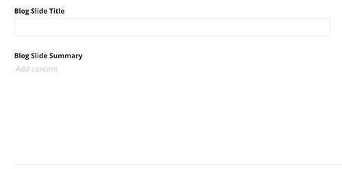 Screenshot of blog slide title and summary fields