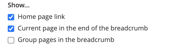Screenshot showing the breadcrumb show options