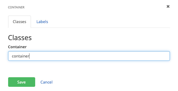 Screenshot showing classes field on a container