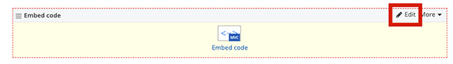 Edit the Embed Code widget Screenshot showing the edit button on the embed code widget.