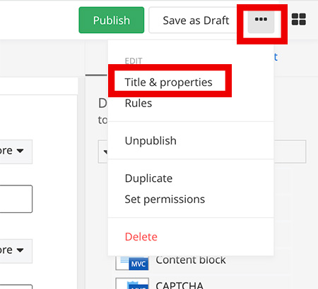 Screenshot of form title & properties