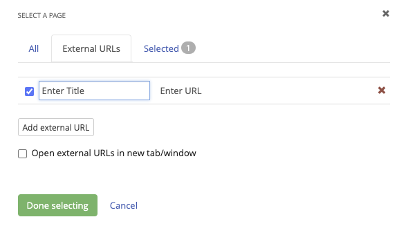 Screenshot of the external URL fields