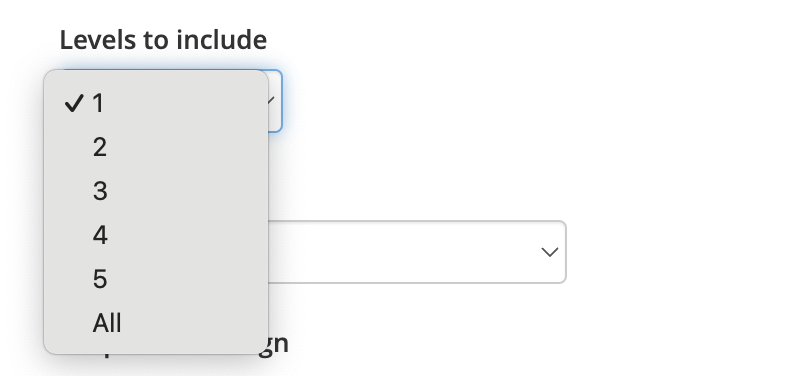 Screenshot of levels to include drop down menu