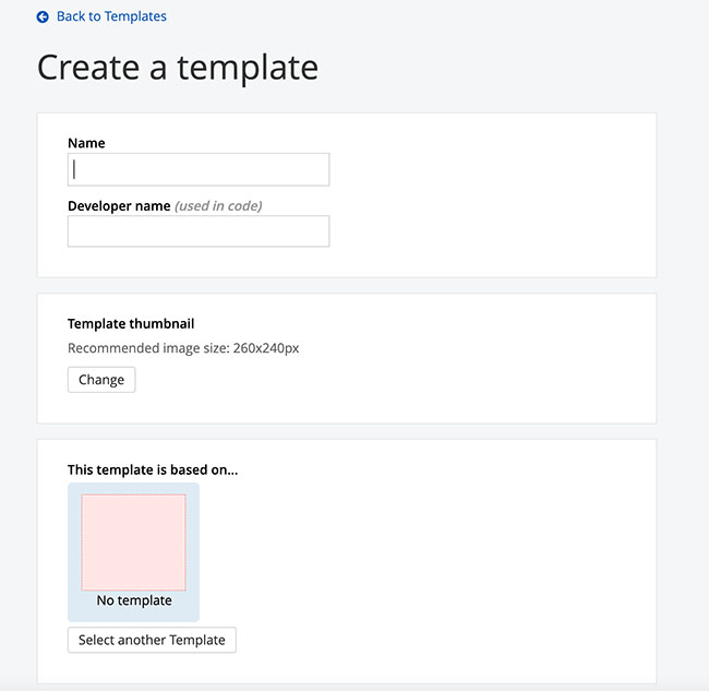 screenshot of template name field