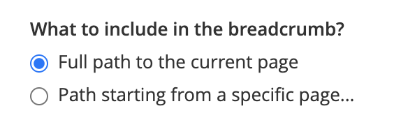 Screenshot of What to include in the breadcrumb options