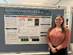 HPTM Student Madison Pearson smiling at the camera during his poster presentation at the 2025 GSBS Research expo