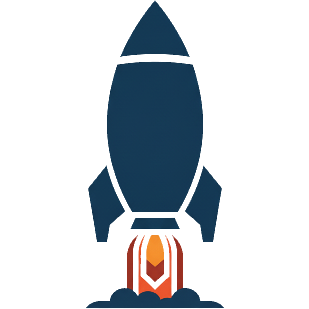 blue rocket An upright, plain, blue rocket illustration with fire and plume under it